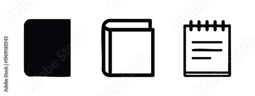 Book and spiral notepad icons set in solid and outline styles, representing education and writing