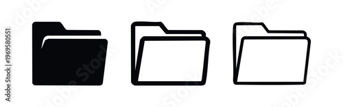 Classic folder icons set in solid, bold outline, and thin outline styles for file management