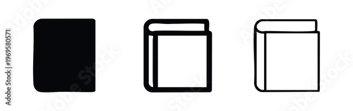 Minimalist book icons set in solid, bold outline, and thin outline styles for digital libraries
