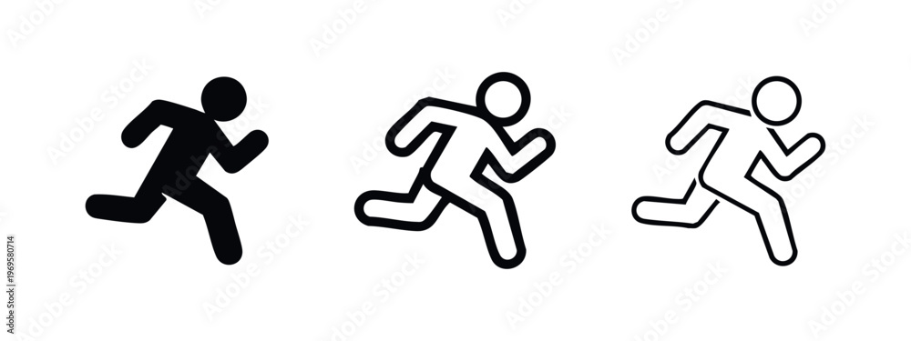 Obraz premium Running man icon set. Simple runner symbol in various styles: filled, bold outline, and thin outline.