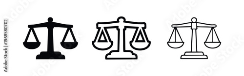 Scales of Justice Icon Set, Law, Balance and Legal System Symbol for Equity and Fairness