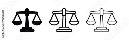 Scales of Justice Icon Set, Law, Balance and Legal System Symbol for Equity and Fairness