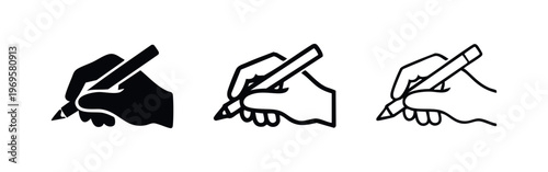 Hand writing with a pen icon, symbolizing creativity, education, and content creation