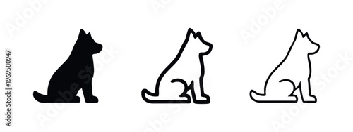 Sitting Dog Silhouette and Outline Icons Set for Pet-Related Designs