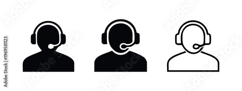 Customer service agent or call center operator icon set with headset.