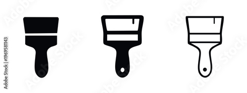 Paint Brush with Drip Icon Set. Painting tool symbol, renovation art graphic in solid, bold outline, and thin outline styles.