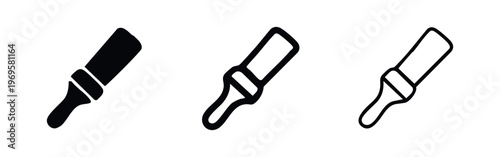 Angled Paint Brush Icon Set. Spatula tool symbol, construction application graphic in solid, bold outline, and thin outline styles.