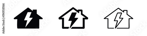 Free Download House Electric Power Icon Set. Home with lightning bolt symbol, electricity hazard property sign in solid, bold outline, and thin outline styles. - GFXLoad