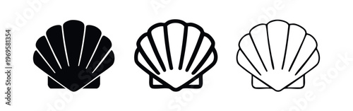 Scallop Seashell Marine Icon Set. Summer Beach and Ocean Life Symbol.