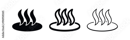Steam Rising from Hot Water Icon Set. Relaxation and Wellness Spa Symbol.