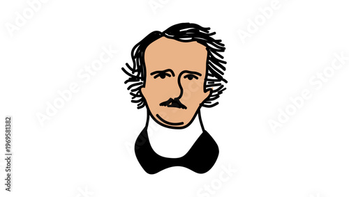 Portrait of Edgar Allan Poe, flat vector illustration