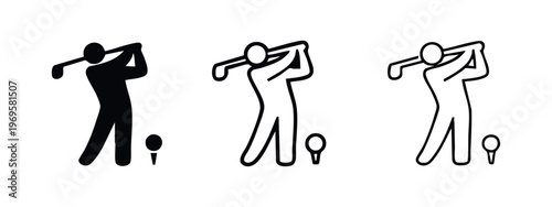 Golf player swinging icon set. Golfer with club and ball symbol for sport and recreation.
