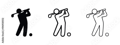 Golf player swinging icon set. Golfer with club and ball symbol for sport and recreation.