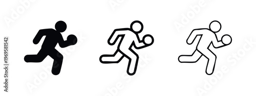 Running and ball sports icon set. Athletic activity symbols for rugby or American football.