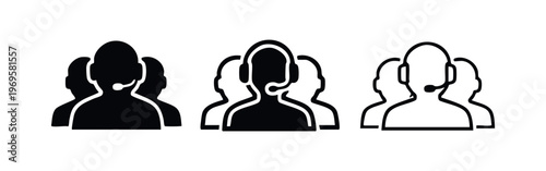 Customer Service Team with Headsets Icon Set. Call Center Support and Communication Symbol Collection.