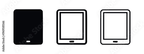 Tablet Device with Home Button Icon Set. Digital Gadget and Mobile Technology Symbols.