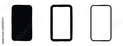 Frameless Smartphone Device Icon Set. Modern Bezel-less Mobile Phone Technology Symbols.