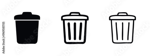 Waste Bin Icon Set with Lid - Garbage Disposal Symbol