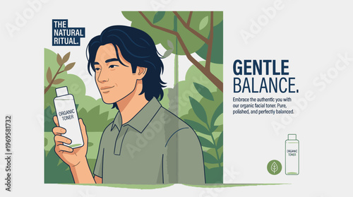 Young Man Using Smartphone for Gentle Balance.