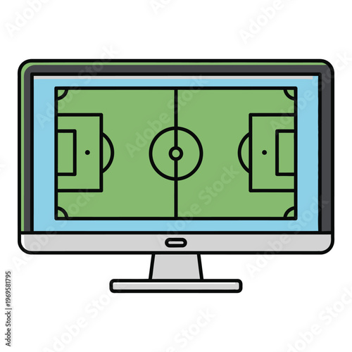 Illustration of a soccer field on a computer screen  sports and technology icon