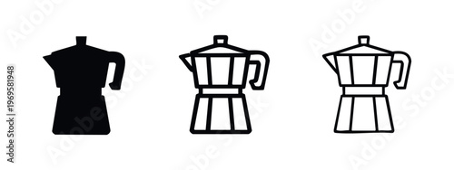 Moka pot icon set, representing traditional stovetop espresso maker for Italian coffee brewing