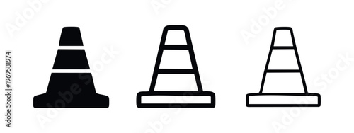 Traffic Cone Icons Set. Road Safety and Work Zone Marker Vector Illustration.