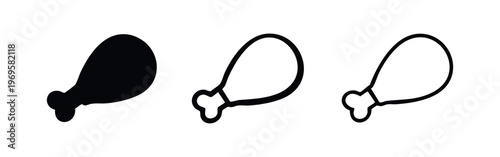 Chicken drumstick icon vector in three different styles, perfect for food, meat, poultry, and restaurant designs.
