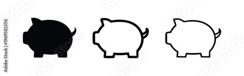 Simple Piggy Bank Icon Set for Financial Planning and Savings, Money Saving Vector Symbol