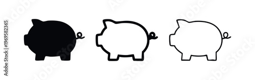 Piggy Bank Icon Set for Savings and Financial Investment, Money Saving Symbol Vector