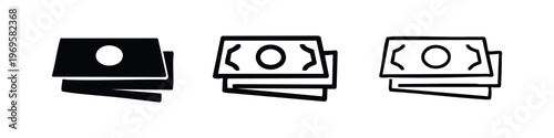 Stack of Money Banknotes Icon Set, Financial Wealth and Prosperity Vector Symbol