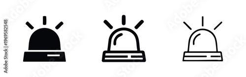 Emergency siren light icon set in different styles, symbolizing warnings and urgent situations.