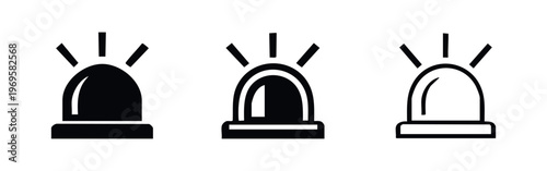 Warning siren light icon set in different styles, representing emergency signals and alerts.