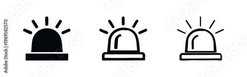 Emergency warning light icon set in various styles, symbolizing urgent situations and alerts.