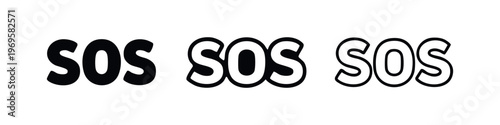 SOS emergency signal icon set in different styles, representing a call for help and distress.
