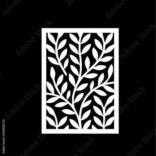 Canvastavla Decorative Botanical Pattern Frame – Minimalist Leaf Vine Rectangle Design in Mo
