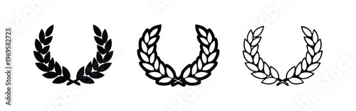 Laurel wreath icons in three distinct styles: solid, thick outline, and thin outline
