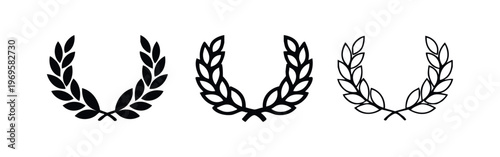 Elegant laurel wreath icons in solid and outlined versions, symbolizing victory and honor
