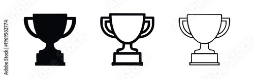 Trophy cup icons set in solid and outline variations, representing success and achievement