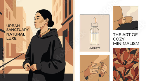 Minimalist Woman in Cozy Black Hoodie Indoor Scene.