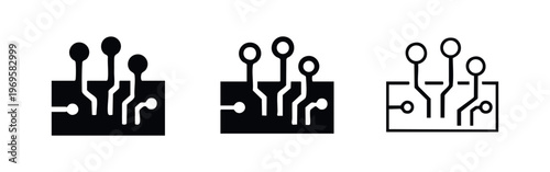 Electronic circuit and processor technology icons for digital systems.