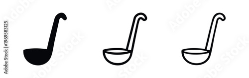 Soup ladle icon set in hand drawn style. Kitchen utensil symbol.