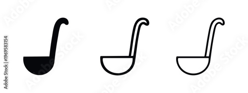 Soup ladle icon set in hand drawn style. Kitchen utensil symbol.