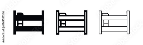 Three-tier bunk bed icon set for dormitory or multi-person accommodation, vector illustration.