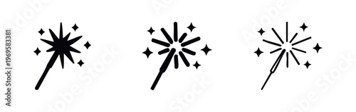 Star sparkler icon set, festive light for new year and celebration events, vector art.
