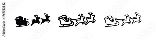 Santa's sleigh with two reindeer icon set, Christmas holiday vector illustration on white.