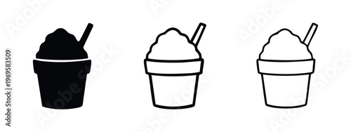 Frozen Slushy Drink Icon Set with Straw and Whipped Cream. Refreshing Cold Beverage Vector for Cafes.