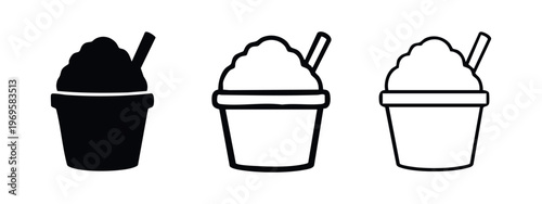 Refreshing Frozen Drink Icon Set. Slushy with Whipped Cream and Straw Vector Illustration for Menus.