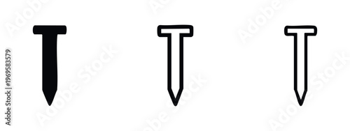 Simple Nail Icons Collection. Construction Element and Fastener Symbols. Hardware Tool Graphic Vector.