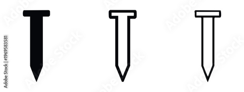 Nail Icons Set. Construction Fastener and Hardware Symbols. Simple Work Tool Design Elements Vector.