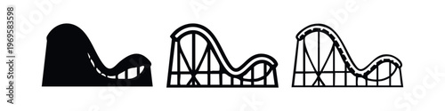 Rollercoaster Icons Set. Amusement Park Ride Symbols. Thrill and Adventure Attraction Vector.